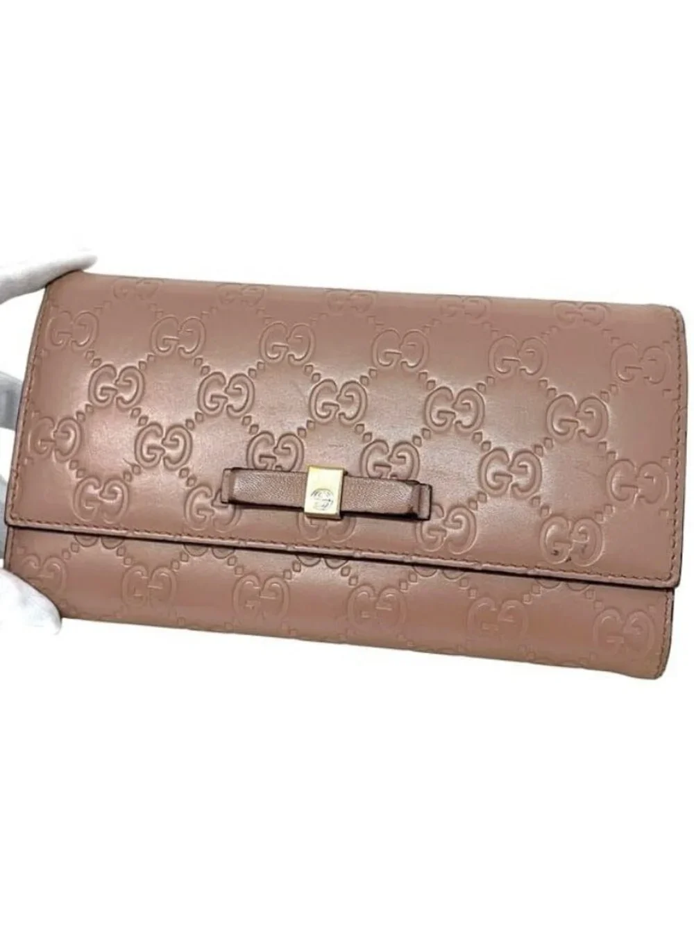 Gucci Bifold Long Wallet Pink Beige Striped Leather - Picture 12 of 13